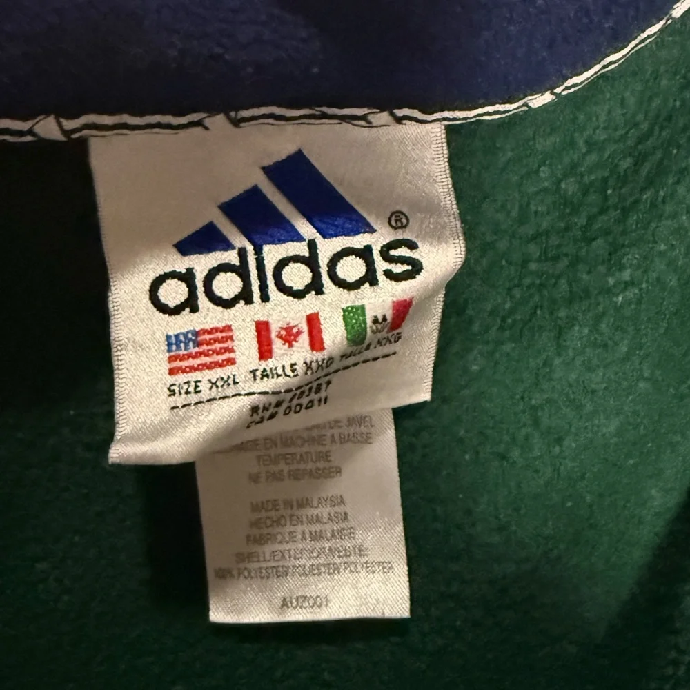 Vintage Adidas Pullover Men 2XL 1/4 Zip Fleece Green with Purple Logo 90s 0130A4